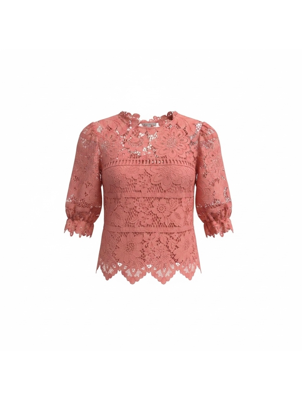 Saylor Pink Lace Blouse with Sheer Floral Design